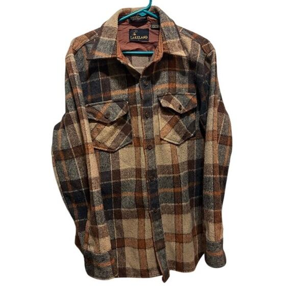 Vintage Lakeland Flannel Shirt Wool Blend Shacket Coat Brown Plain men's Large - Picture 1 of 6